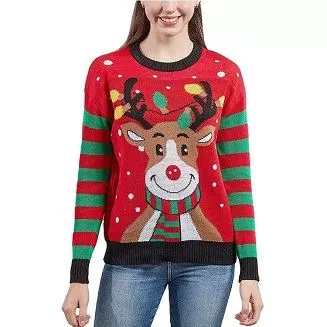 Feo suéter navideño para mujer 2022 Alce Snow Tree Knitted Pullover